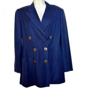 Vintage Evan Picone Navy Blue Double Breasted Blazer Jacket Union Made Women's 6